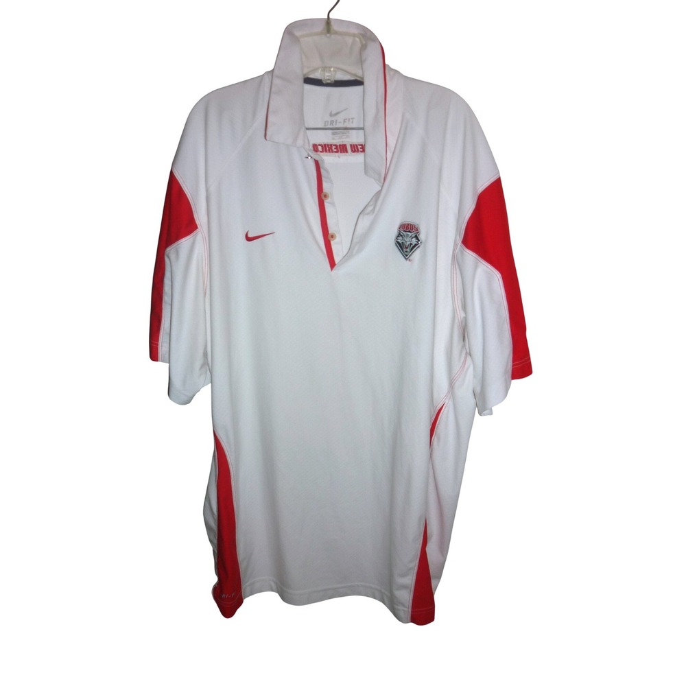 Nike New Mexico Lobos Dri-FIT Polo Shirt Men XXL White Red NCAA UNM Short Sleeve